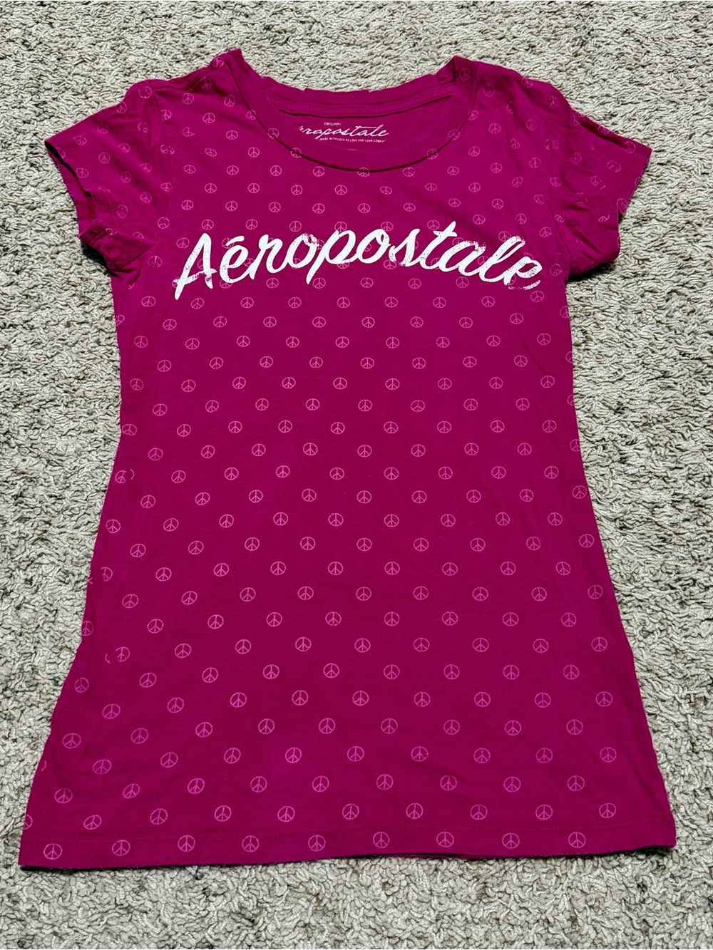 Aeropostale Girls Medium Magenta Peace Sign Graphic Tunic Tee